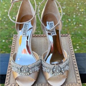 Badgley Mischka Satin Wedges with Embellishments